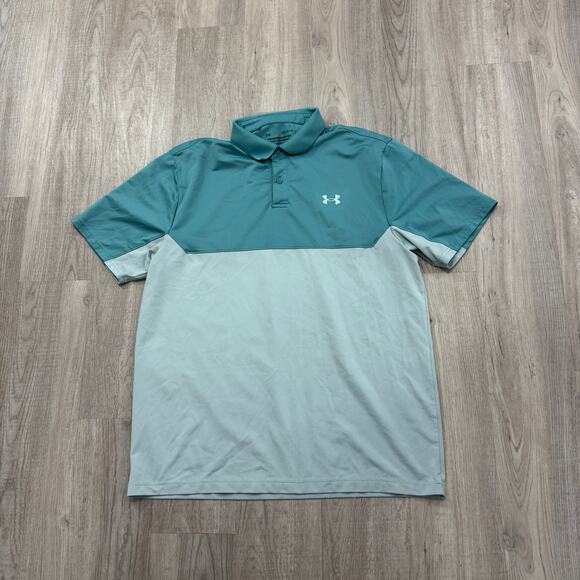 Under Armour Performance Golf Polo 2.0 Men's Large Teal Colorblock Golfing - Picture 1 of 8